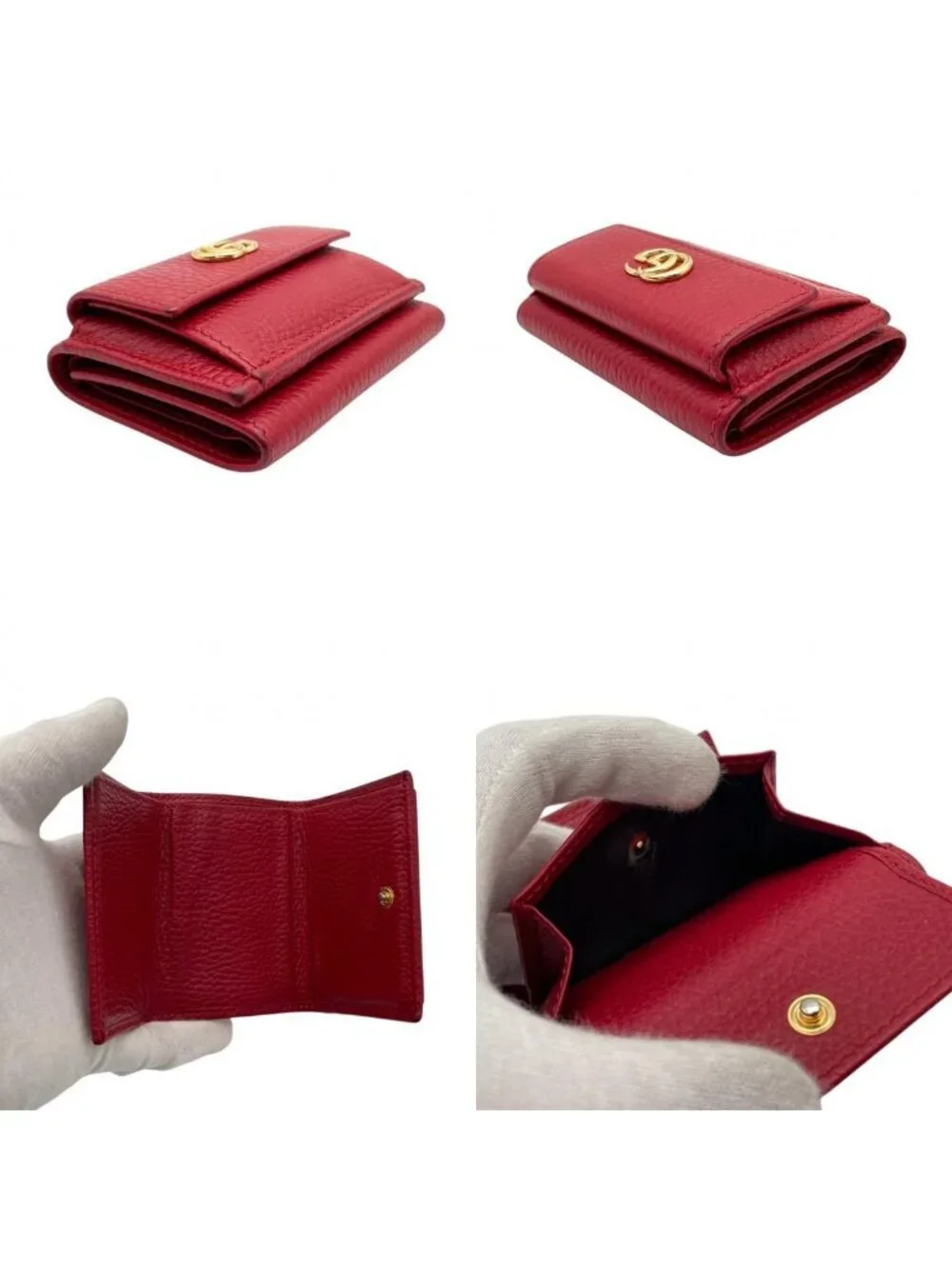 Gucci Wallet Petit Marmont GG Trifold Mini Compact Leather Rose Red Gold Double